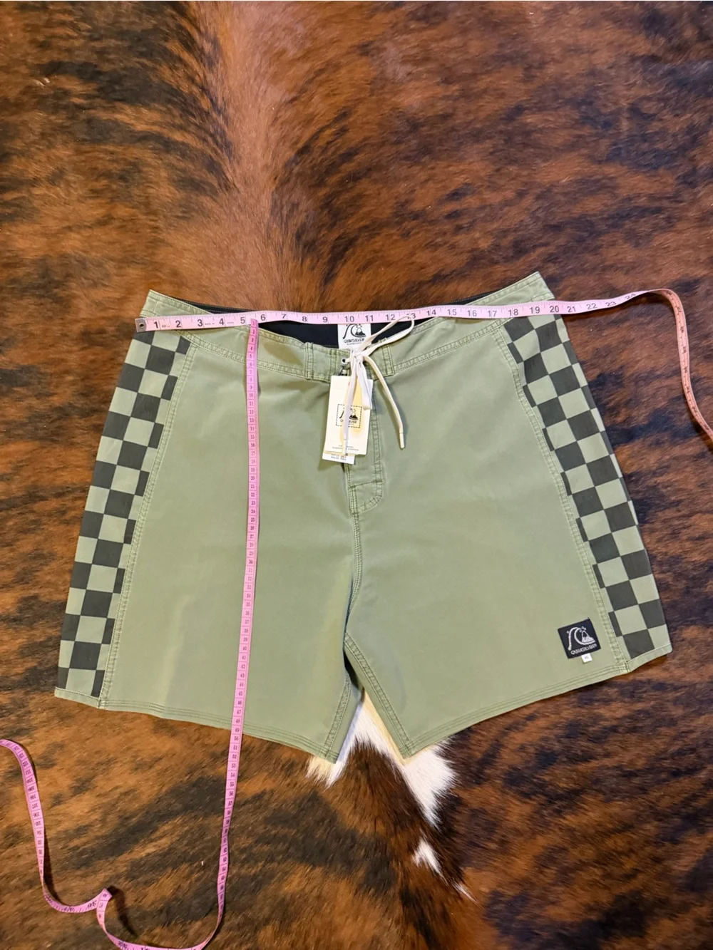 Quiksilver Olive Green Checkerboard Side Boardshorts